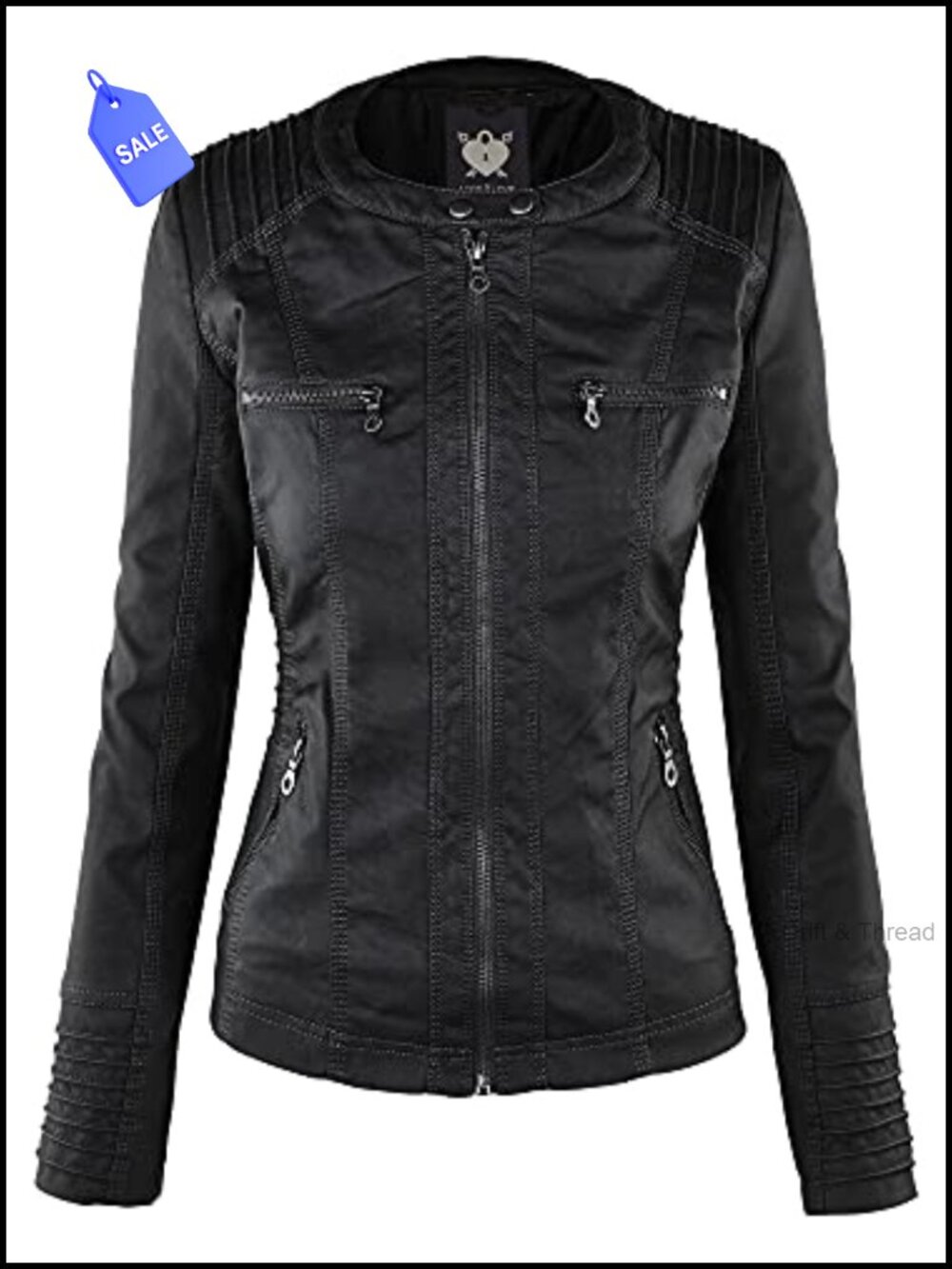 Faux Leather Moto Biker Jacket with Removable Hood - Picture 4 of 6